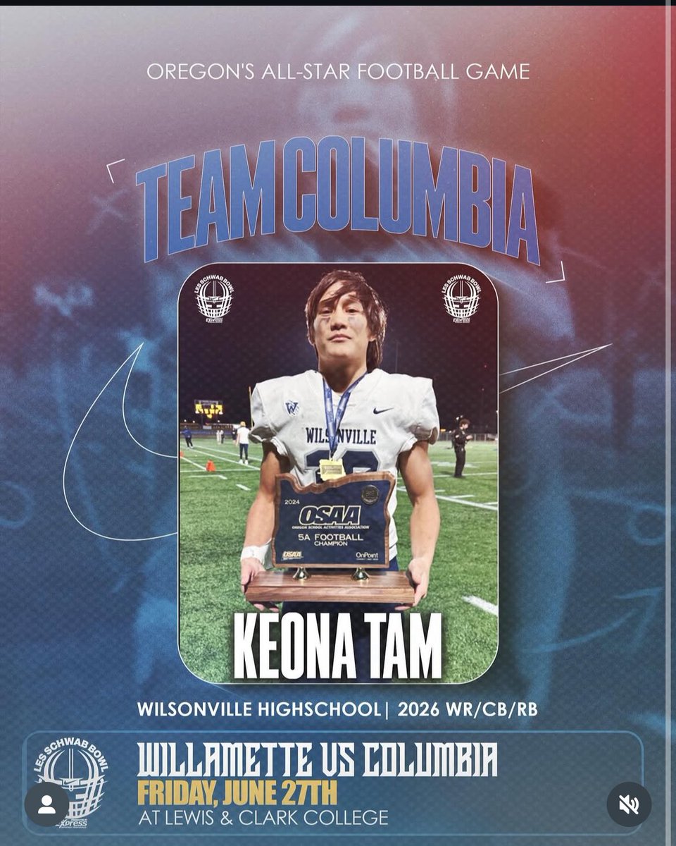 Keona Tam (@keona_tam2) on Twitter photo Proud to be part of team Columbia in the Lesschwab bowl All-Star football game!
<a href="/LesSchwabBowl/">Les Schwab Bowl</a> <a href="/WVHS_Football/">Wilsonville Football</a> Proud to be part of team Columbia in the Lesschwab bowl All-Star football game!
<a href="/LesSchwabBowl/">Les Schwab Bowl</a> <a href="/WVHS_Football/">Wilsonville Football</a>