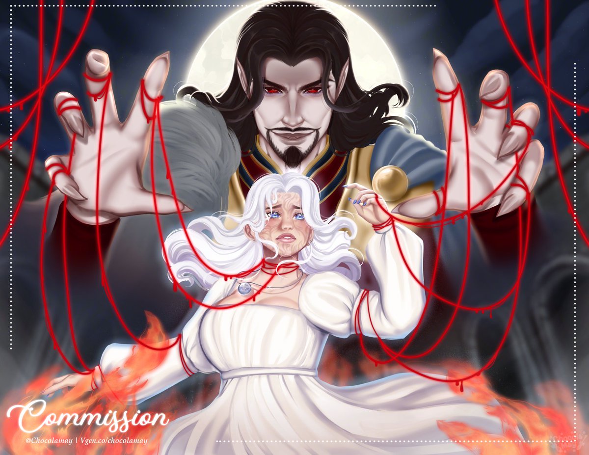 Chocolamay's tweet image. C/omm finished for Rini my sweet!!
Her dnd oc and Strahd from Curse of Strahd 🦇

#vgen #vgencomm #strahd #dndart