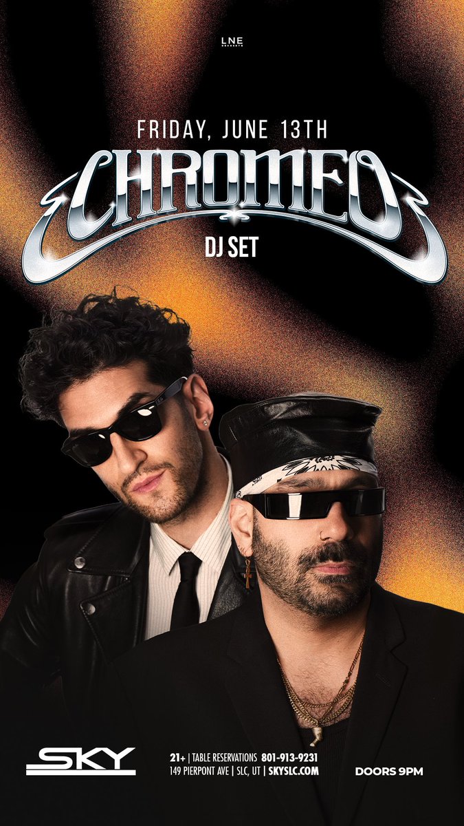 Chromeo's tweet image. DJ weekend ahead: Salt Lake City, Austin, Chicago. Get funky with us. chromeo.net/tour