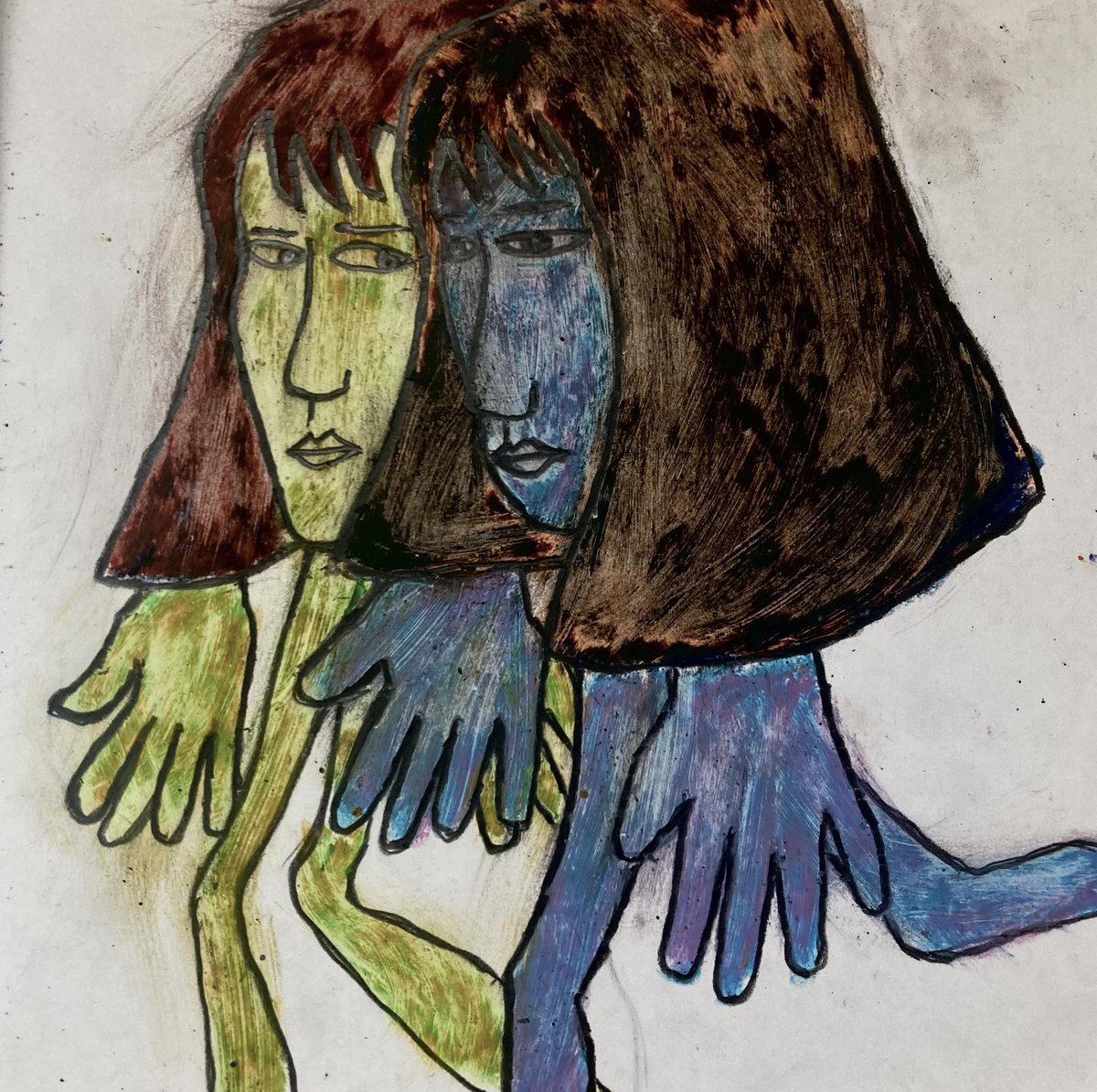 #アート #イラスト #art  #arte #クレヨン画
 #drawing #illustration #oc #クレヨン #ドローイング

"a creature looks anxiously at a
dejected creature(落胆する生き物を心配そうに見る生き物)"