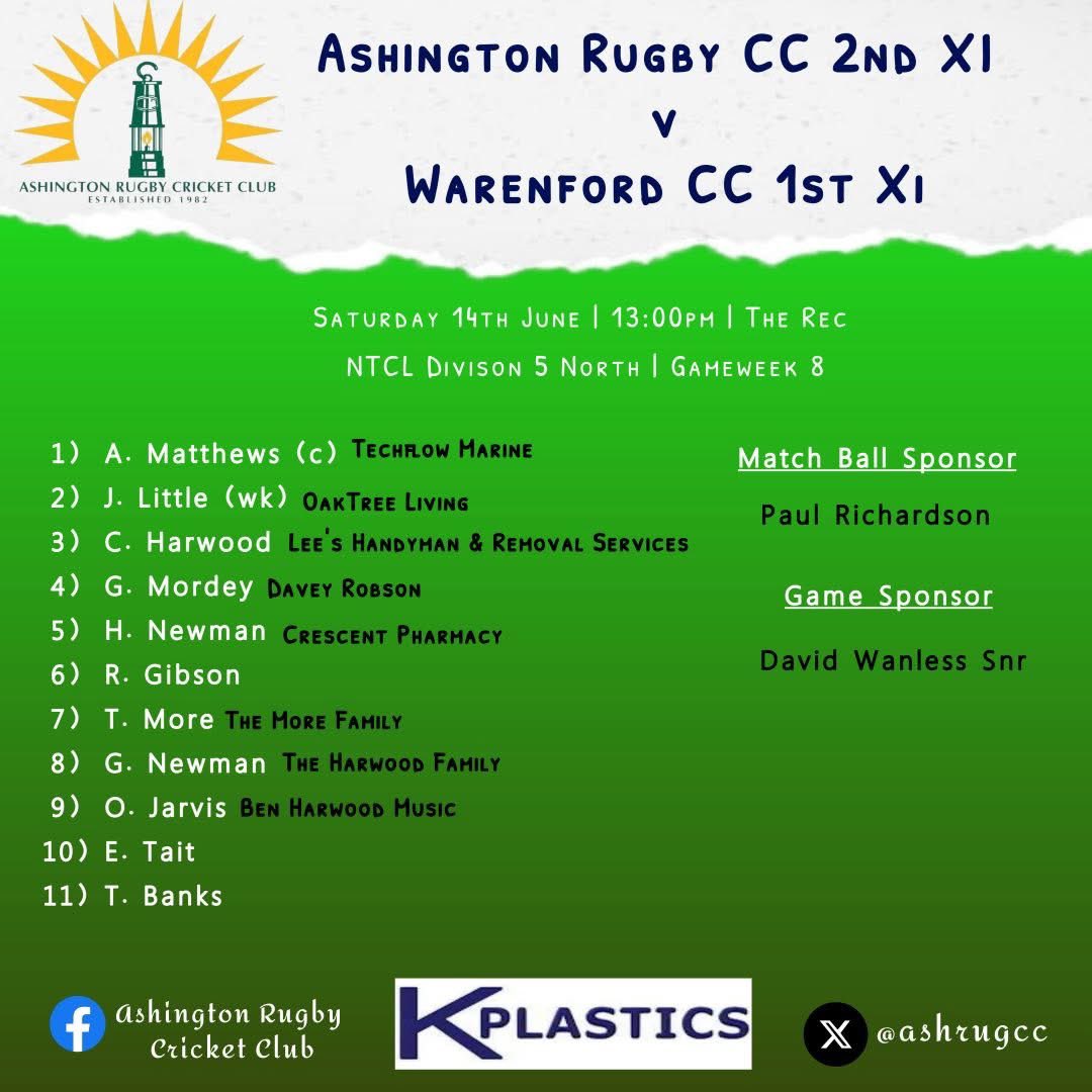 Team news: 

1st XI: Washington (A)

2nd XI: Warenford (H)