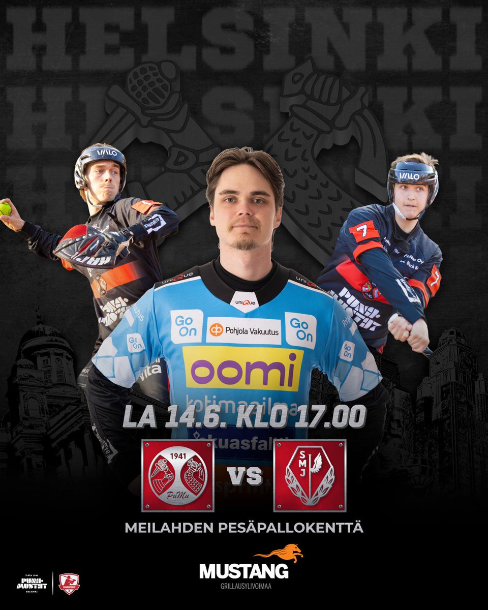 Tänään kotiottelu Meikussa!🔥

Puna-Mustat - Seinäjoen Maila-Jussit
📅 14.6. klo 17
🏟️ Meilahden pesäpallokenttä
🎟️15€, alennusryhmät 10€, alle 12v ilmaiseksi
📺 Ruutu+

Liput Ticketmasterista tai luukulta!
ticketmaster.fi/artist/puna-mu…

#pumu #ykköspesis