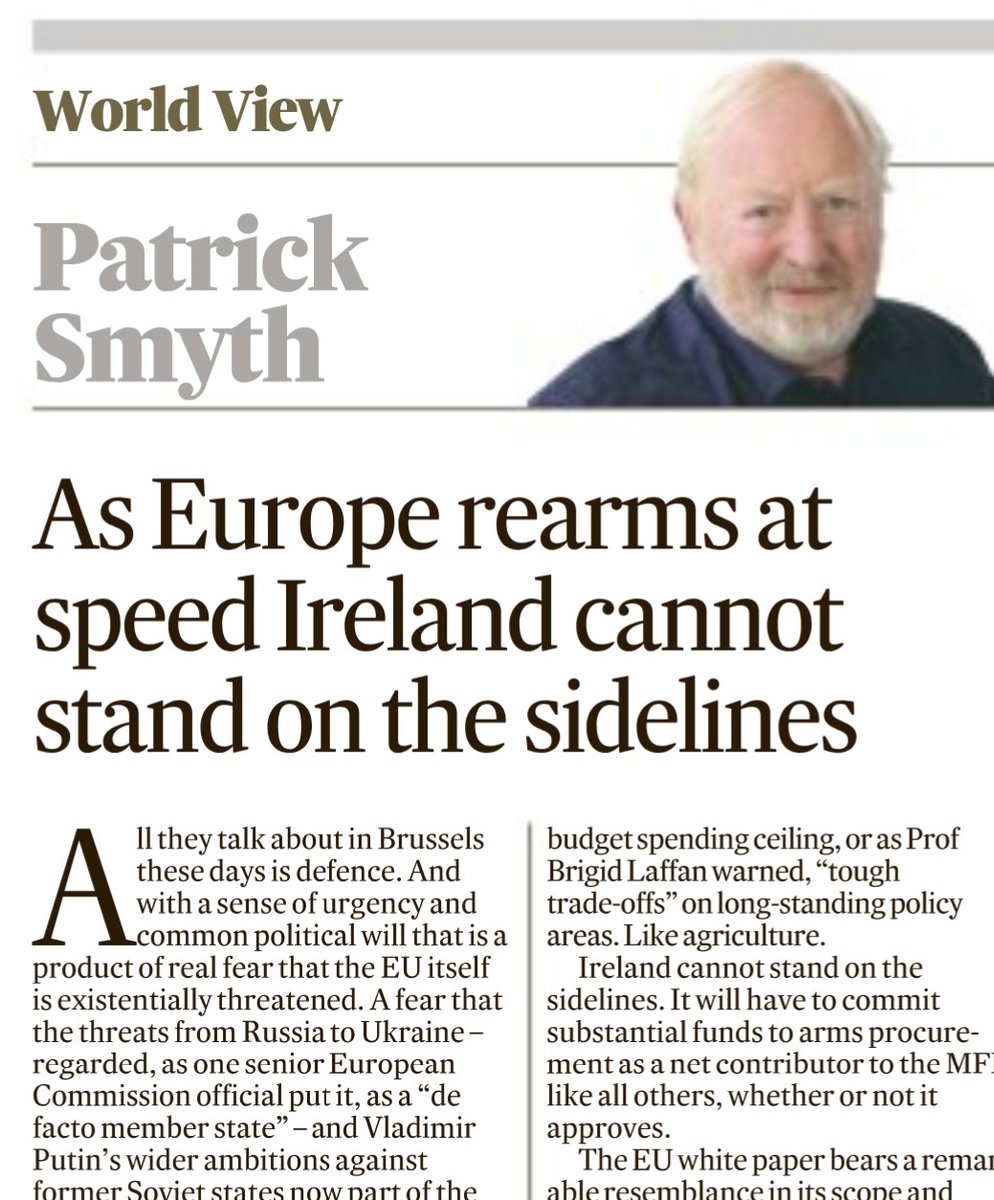 Conor Hogarty (@conorhogarty) on Twitter photo As Europe rearms at speed 🇮🇪 cannot stand on the sidelines.
Patrick Smyth writing in todays <a href="/IrishTimes/">The Irish Times</a>, well worth a read. As Europe rearms at speed 🇮🇪 cannot stand on the sidelines.
Patrick Smyth writing in todays <a href="/IrishTimes/">The Irish Times</a>, well worth a read.