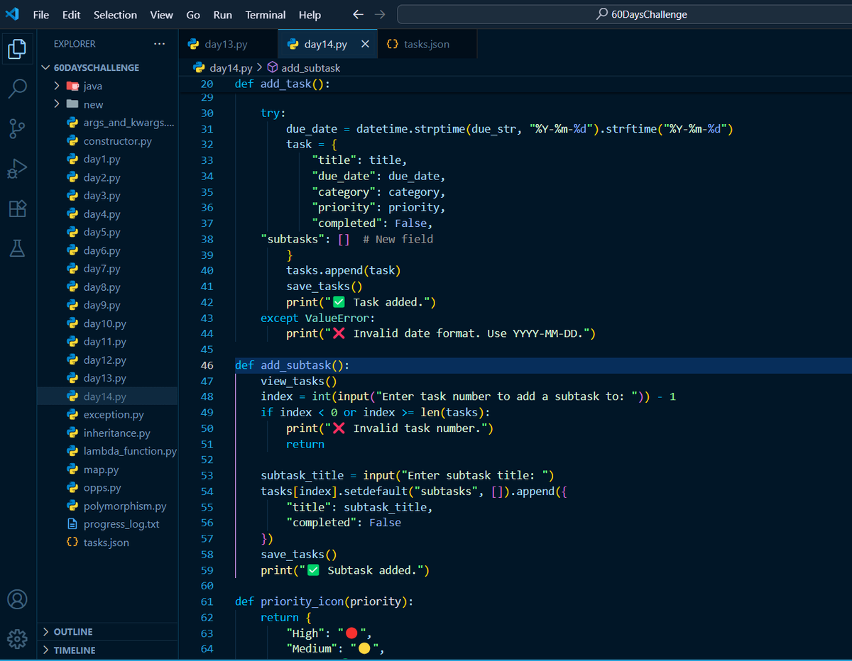 iamprateek_49's tweet photo. #LSPPDay14 📌

->Today I upgraded my Python Task Manager by adding Subtasks!
->Now I can break big tasks into smaller steps for better tracking and clarity.

@lftechnology #60DaysOfLearning2025 #LearningWithLeapfrog #Python #TaskManagerApp https://t.co/Z9zBS9LSgm