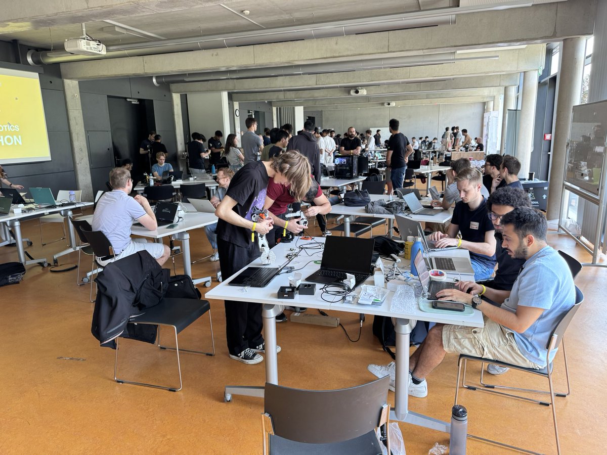 Chris Matthieu (@chrismatthieu) on Twitter photo The <a href="/huggingface/">Hugging Face</a> <a href="/LeRobotHF/">LeRobot</a>  worldwide robotics hackathon is officially underway!! 100+ developers in Munich Aling with developers hacking remotely in 130+ locations!! Every team gets 2 robotic arms, a meta headset, and a #RealSense stereo depth camera. The <a href="/huggingface/">Hugging Face</a> <a href="/LeRobotHF/">LeRobot</a>  worldwide robotics hackathon is officially underway!! 100+ developers in Munich Aling with developers hacking remotely in 130+ locations!! Every team gets 2 robotic arms, a meta headset, and a #RealSense stereo depth camera.