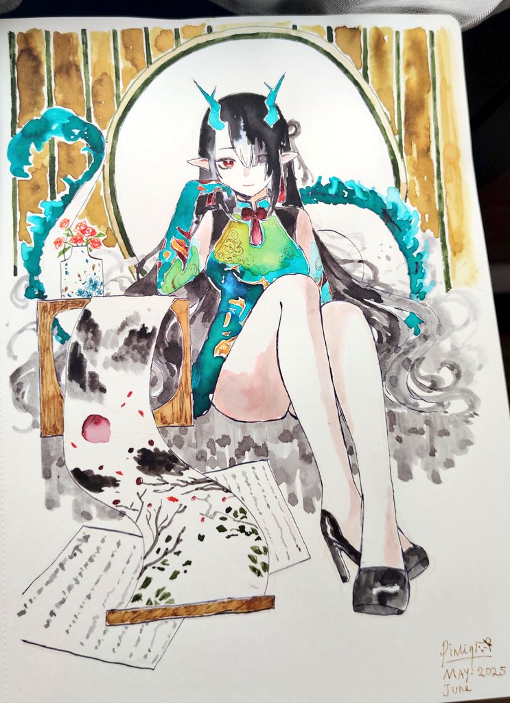 _Pinlin's tweet image. Arknights - Dusk. Comm made with fountain pen inks.
#Arknights