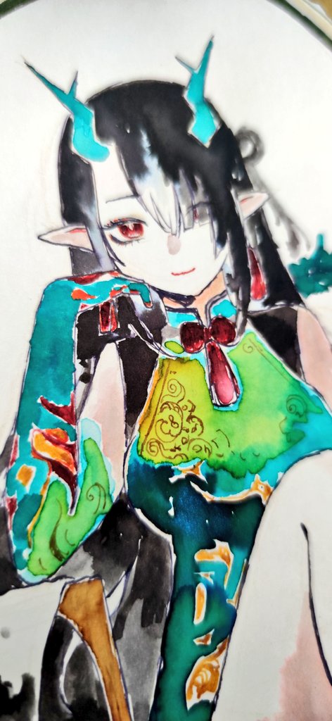 _Pinlin's tweet image. Arknights - Dusk. Comm made with fountain pen inks.
#Arknights