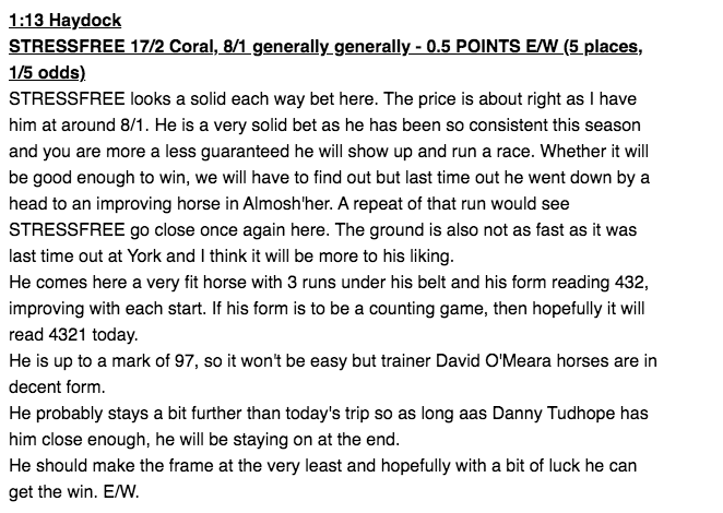 JUST A FEW OF OUR WINNING WRITE UPS RECENTLY....

operating at a 50.00% ROI this Flat Season!!

You can sign up for the whole Flat Season for ONLY £40.00.

Been in the game 17 years, it does not get much better:

jpwracingtipster.com/subscribe/flat…