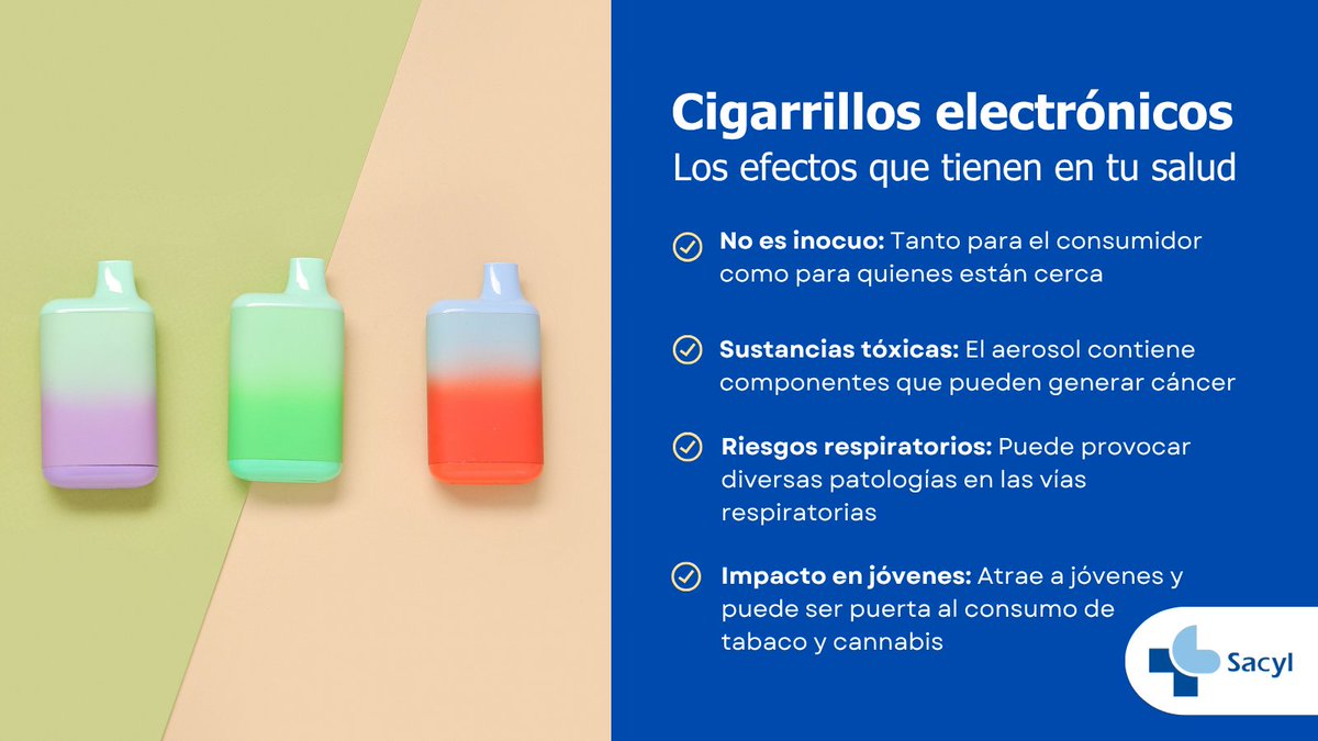 🚭 El #CigarrilloElectrónico NO es inofensivo

Contiene sustancias tóxicas, afecta las vías respiratorias y puede ser el primer paso hacia el #tabaco 

¡No caigas en el engaño del vapor! 

#Sacyl #CastillaYLeón #Consejos
