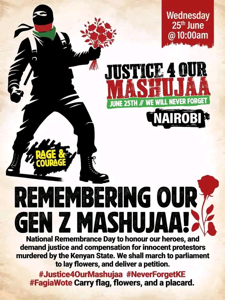 We ask all the youths, women,men and the civil society to come out in large numbers for this comemoration to honor and remember the sacrifices made by the comrades who were killed by police on 25/6/24 at parliament,CBD and all over the country