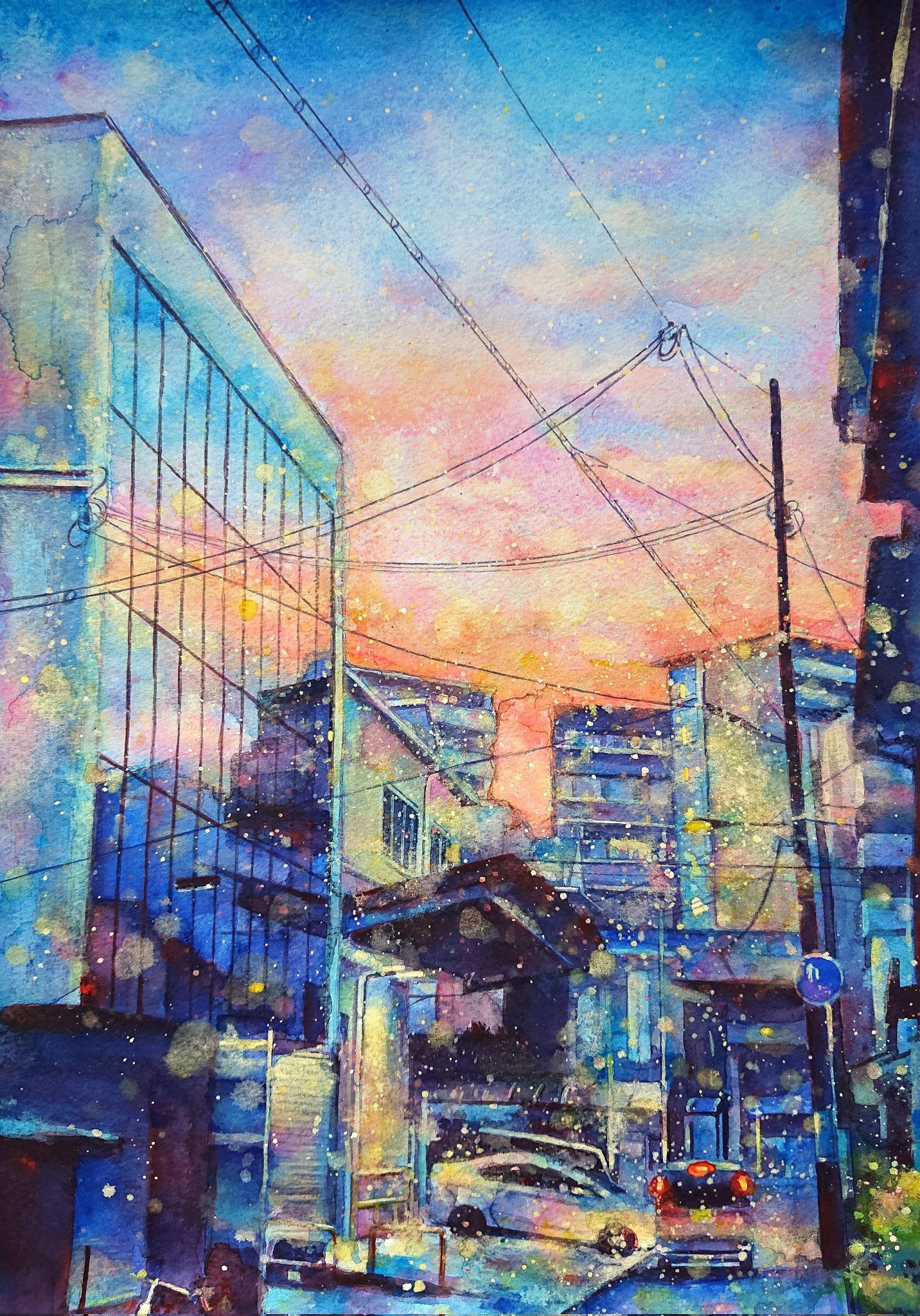 風景画『月光と海』／印刷物・A4サイズ・額縁等はついており