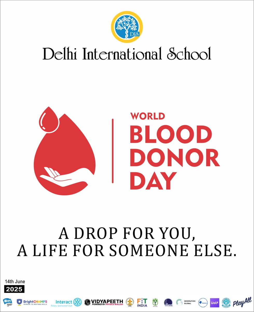 disdwarka23's tweet photo. 🩸 “A drop for you, a life for someone else.”
On World Blood Donor Day, Delhi International School extends heartfelt gratitude to the silent heroes among us—blood donors—who offer hope, healing, and second chances through a simple yet powerful act of kindness. https://t.co/x1Av9YUjVd