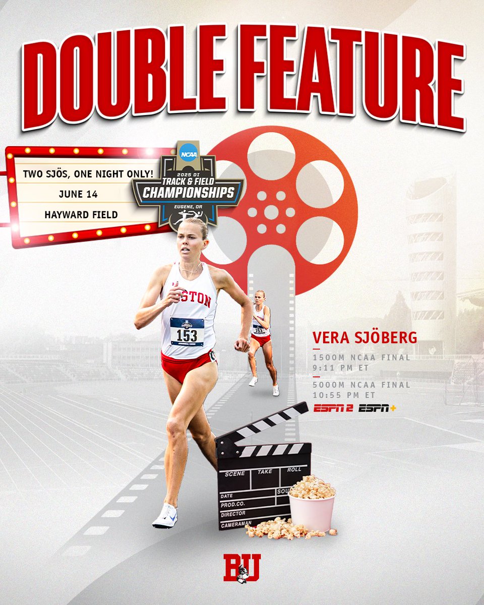 BU Track & Field / Cross Country (@terriertfxc) on Twitter photo Two Sjös. One night only.
🏁 <a href="/NCAATrackField/">NCAA Track & Field</a> Outdoor Championships
⏰ 1500m final • 9:11 PM ET
⏰ 5000m final • 10:55 PM ET
📍 Hayward Field • Eugene, OR
📺 @ESPN 2 (tinyurl.com/23apusql)
📊 tinyurl.com/24zg2y33
#GoBU Two Sjös. One night only.
🏁 <a href="/NCAATrackField/">NCAA Track & Field</a> Outdoor Championships
⏰ 1500m final • 9:11 PM ET
⏰ 5000m final • 10:55 PM ET
📍 Hayward Field • Eugene, OR
📺 @ESPN 2 (tinyurl.com/23apusql)
📊 tinyurl.com/24zg2y33
#GoBU