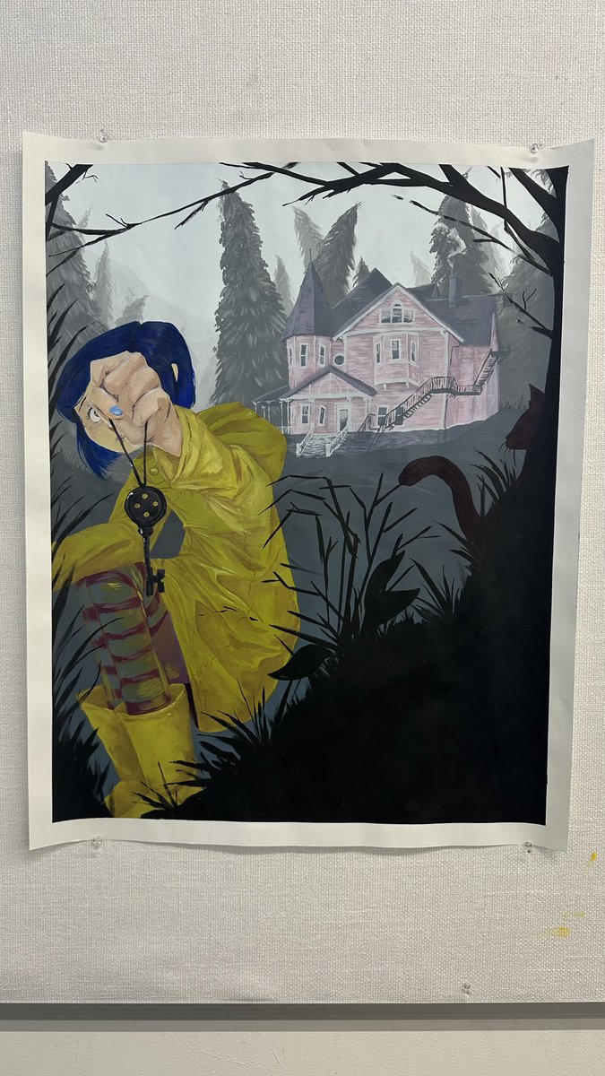 Coraline poster I painted for school. Somethings I wanna go back and change, but originally was gonna make this a lenticular piece