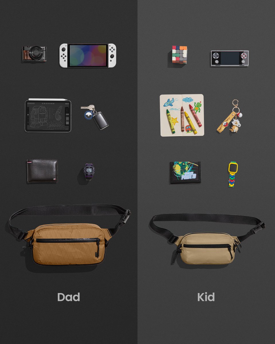 tomtoc_official's tweet image. From little moves to favorite things, kids are always watching, learning… and probably "borrowing" your gear — doing their Dad impressions. 

🧔Follow + 🔄Repost to win the Aviator slings in the pic↓

 Cheers to all dads, and the moments that stay.
#FathersDay2025 #FathersDay…