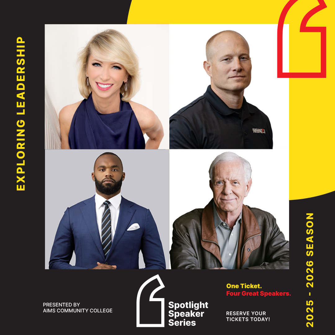 The Spotlight Speaker Series is launching at #AimsCC this September. Join us for an inspiring lineup of four nationally renowned thought leaders sparking bold conversations on leadership, growth, and connection in Northern Colorado ➡️ spotlightspeakerseries.com