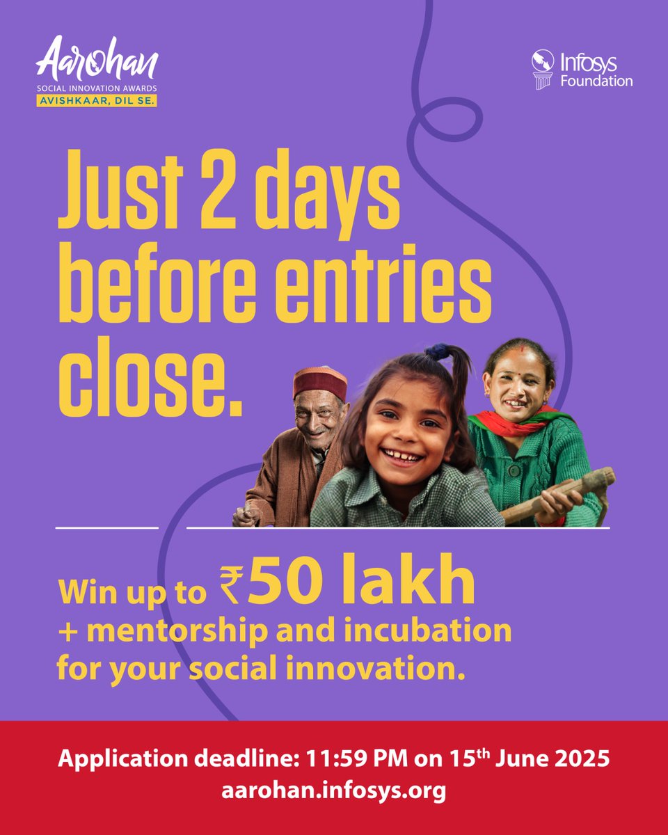 Time to hit submit. Cross check all the details in your application for Aarohan Social Innovation Awards. Deadline approaching: 15 June 2025. Submit now: infy.com/3ZtDYu5
#InfosysFoundation #SocialInnovation