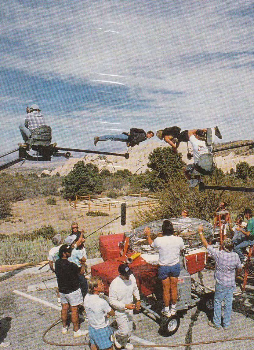 Keanu Reeves and Patrick Swayze on the set of the movie "Point Break" 1991.