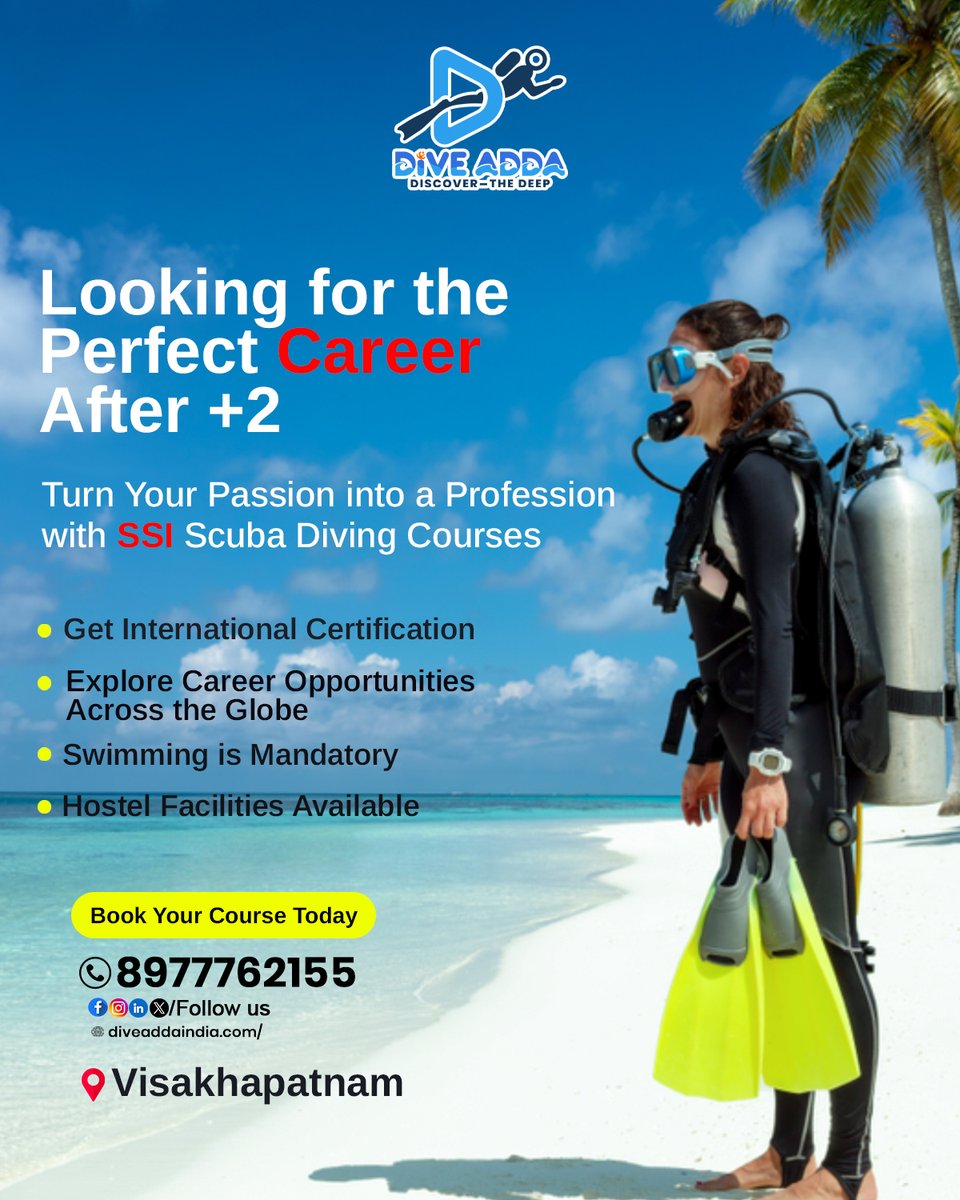 diveaddaindia's tweet image. Just finished +2 and wondering what’s next?

📞 Call us: 8977762155
📍Located in Visakhapatnam

#ScubaDivingCareer #DiveAdda #VisakhapatnamDivers #SSICourses #CareerAfter12th #LifeUnderwater #IndiaScuba #ScubaIndia #OceanLovers #AdventureCareer  #DivingInVizag #VizagScuba