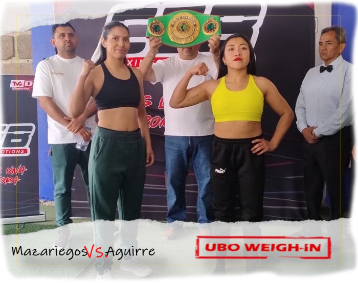 UBOboxing's tweet photo. ⚖️ WEIGHTS FROM ZACAMULPA, MEXICO:

‼️ Vacant UBO Female World Flyweight Title:

✅ Karol Mazariegos: 50,6 KG. / 111,5 LBS. 
✅ Arlenn Sanchez Aguirre: 50,6 KG. / 111,5 LBS. 

Promoter: CIB Boxing Promotions.

#UBO #boxing #boxeo #boxe #universalboxingorganization https://t.co/JzhcsKbutm