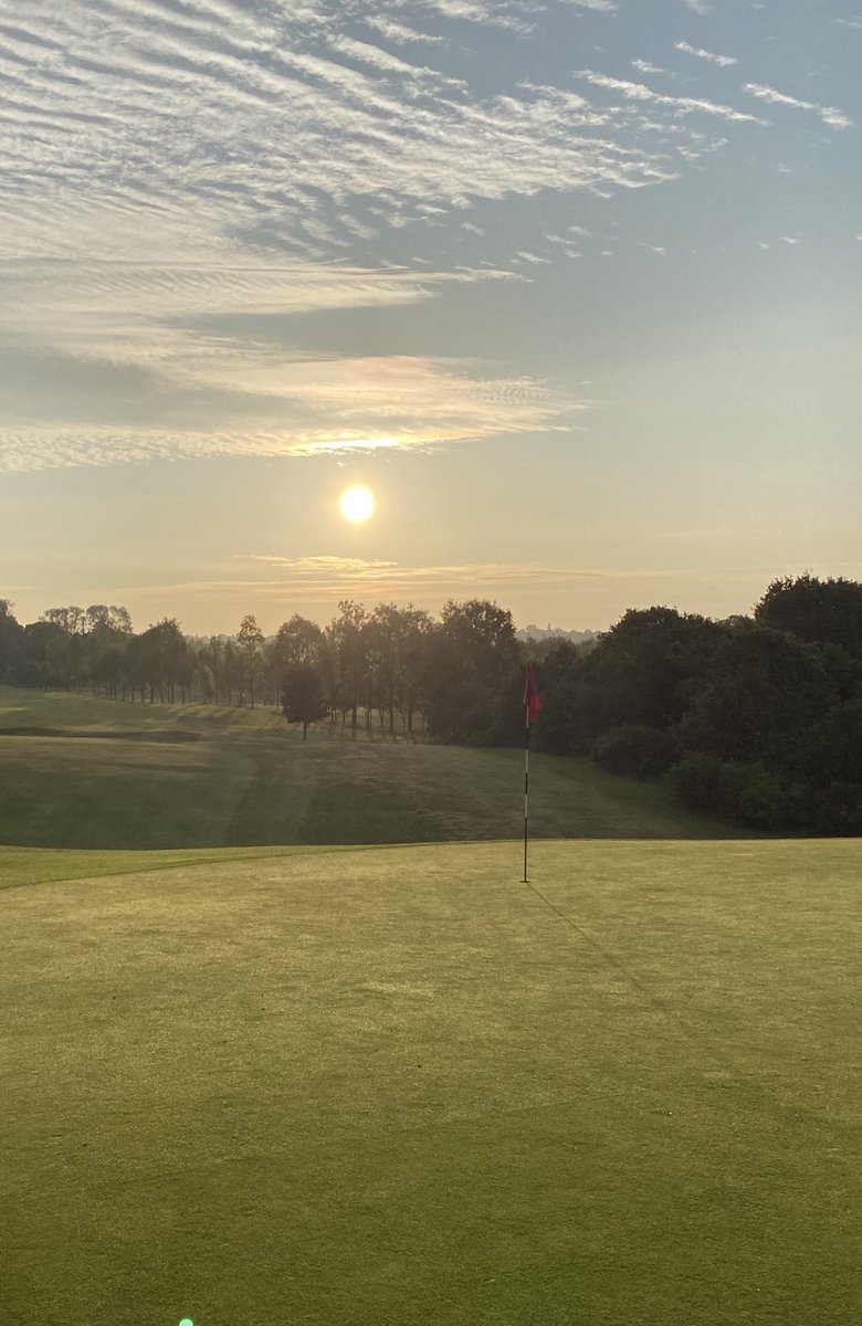 Managed to miss all the rain and a beautiful morning so far. Greens rolled, holes changed, markers moved, tees divotted, bunkers raked