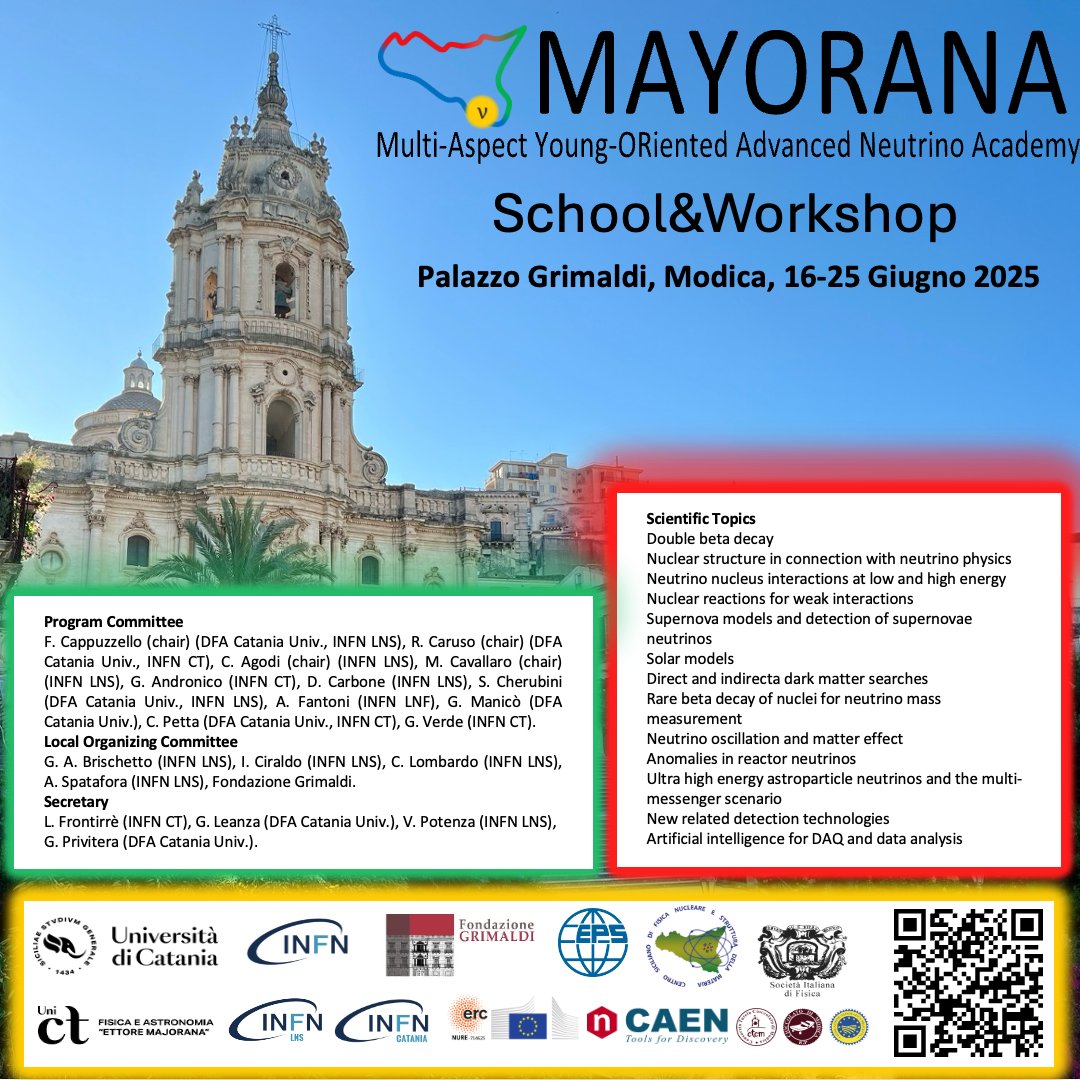 2nd edition of the MAYORANA Intl. School&amp;Workshop on #neutrino #physics to take place in Modica Jun 16-25 #SaveTheDate 👉 dfa.unict.it/it/content/may…