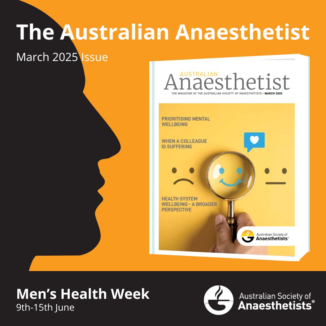 The Australian Society of Anaesthetists (@asa_australia) on Twitter photo To help bring light to important health issues during Men's Health Week (9th-15th June), the March issue of the AA magazine, focused on 'wellbeing', is now available to read for members and non-members.
Read it on the ASA website today: 
asa.org.au/publications/a… To help bring light to important health issues during Men's Health Week (9th-15th June), the March issue of the AA magazine, focused on 'wellbeing', is now available to read for members and non-members.
Read it on the ASA website today: 
asa.org.au/publications/a…