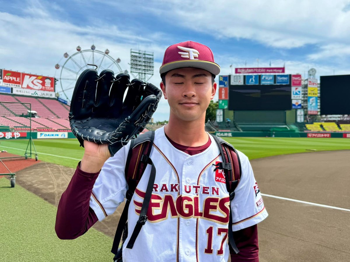 今日先発 #古謝樹 選手⚾ 目を瞑ったポーズで1枚😴 応援よろしくお願い