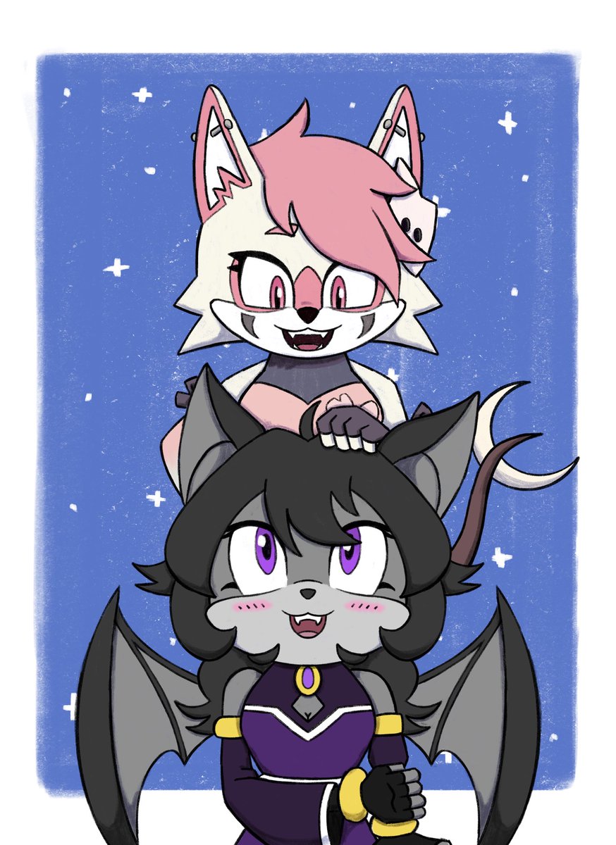 woke up a little early cause comm has completed
Suki and Pico (<a href="/Picothefruitbat/">Pico 🦇🍎</a>) having a good moment between them
Thanks to <a href="/Maple_Squirrel_/">Maple 🐿️🌰</a> to draw them both :)