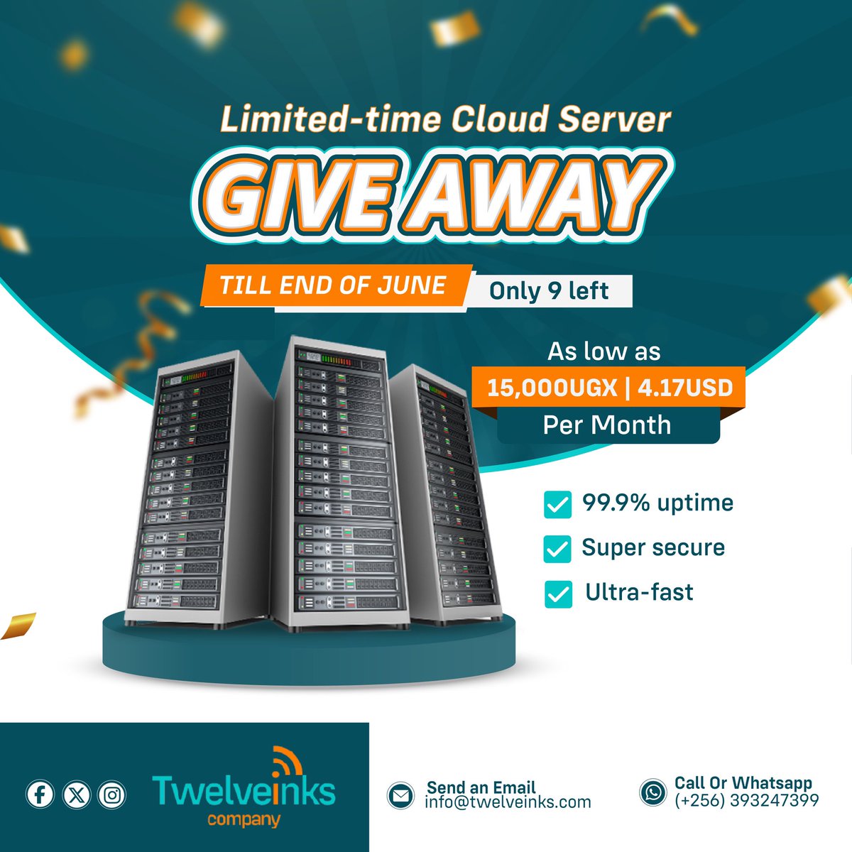 TwelveInks's tweet photo. 🚨 Limited-Time Giveaway! 🚨
Get your Cloud Server at only 15K l 4.17USD Don’t miss out . Claim yours before they’re gone! 🔥 #giveaway #cloudgiveaway #techdeals https://t.co/UMhkZq6rdc