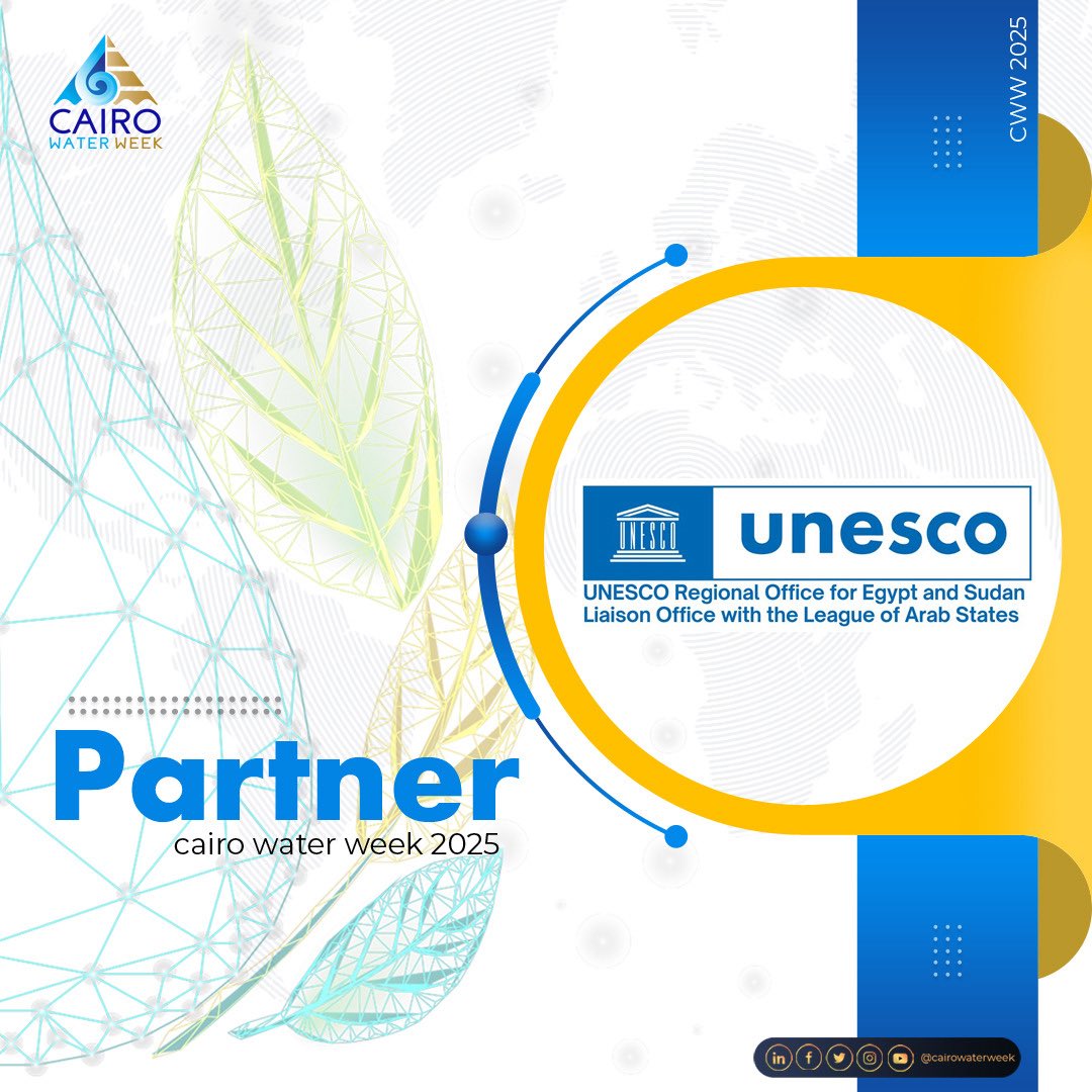 Cairo Water Week (@cairowaterweek) on Twitter photo We are pleased to welcome <a href="/UNESCO/">UNESCO 🏛️ #Education #Sciences #Culture 🇺🇳</a> as a partner of #CWW2025! UNESCO will convene several sessions and is partially sponsoring our first plenary session: Cooperation for Sustainable Water Management.
Together, we’re driving collaborative solutions for a sustainable water future. We are pleased to welcome <a href="/UNESCO/">UNESCO 🏛️ #Education #Sciences #Culture 🇺🇳</a> as a partner of #CWW2025! UNESCO will convene several sessions and is partially sponsoring our first plenary session: Cooperation for Sustainable Water Management.
Together, we’re driving collaborative solutions for a sustainable water future.