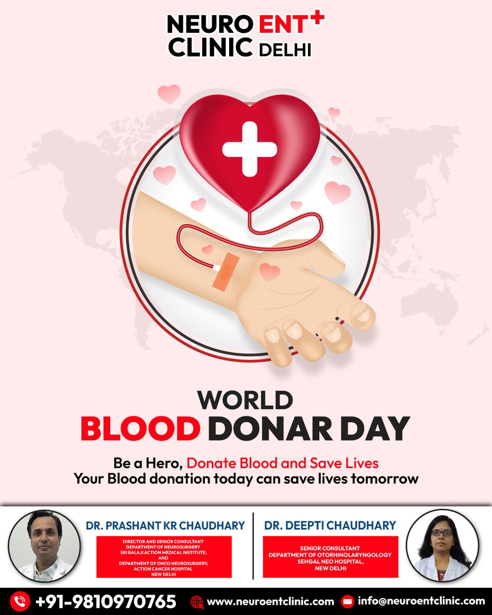 Neuroent_Clinic's tweet photo. 🩸 **World Blood Donor Day — Be a Hero, Save a Life!** 🩸

#WorldBloodDonorDay #DonateBloodSaveLives #NeuroENTClinic #BrainAndSpineCare #NeurosurgeryExperts #DrPrashantKumarChaudhary #DrDeeptiChaudhary #HealthAwareness #BloodDonationMatters #NeurophysiologyLab #RehabCounselling https://t.co/fSJ9EwwMsS