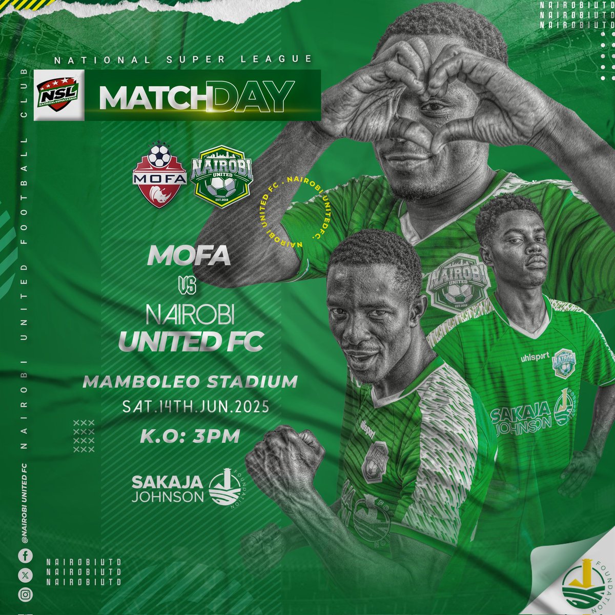 🚨𝐌𝐚𝐭𝐜𝐡𝐃𝐚𝐲🚨

We will take on MOFA at the mamboleo stadium (Kisumu) this afternoon.

Match Details:-
🆚 @MOFA
📆 Today
🏟️ Mamboleo Stadium (Kisumu)
🕒 3pm
🏆 National Super League

#lazimaiwork 
#WeAreNairobiUnited 
#NaiBois 
#NaiGeng