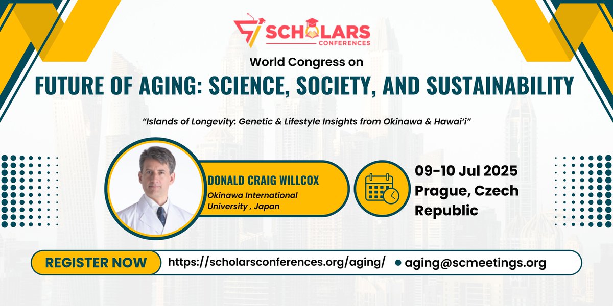 Aging Conference (@aging2025) on Twitter photo 🌿 Discover the Secrets of Longevity at WCFA 2025 – Prague!
📍 Prague, Czech Republic | 📅 July 09–10, 2025
Hurry now!! Only few days left until the event.
👉 Register today: scholarsconferences.org/aging/
📧 Contact us: aging@scmeetings.org
<a href="/ScholarsConfer1/">Scholars Conferences</a> 🌿 Discover the Secrets of Longevity at WCFA 2025 – Prague!
📍 Prague, Czech Republic | 📅 July 09–10, 2025
Hurry now!! Only few days left until the event.
👉 Register today: scholarsconferences.org/aging/
📧 Contact us: aging@scmeetings.org
<a href="/ScholarsConfer1/">Scholars Conferences</a>