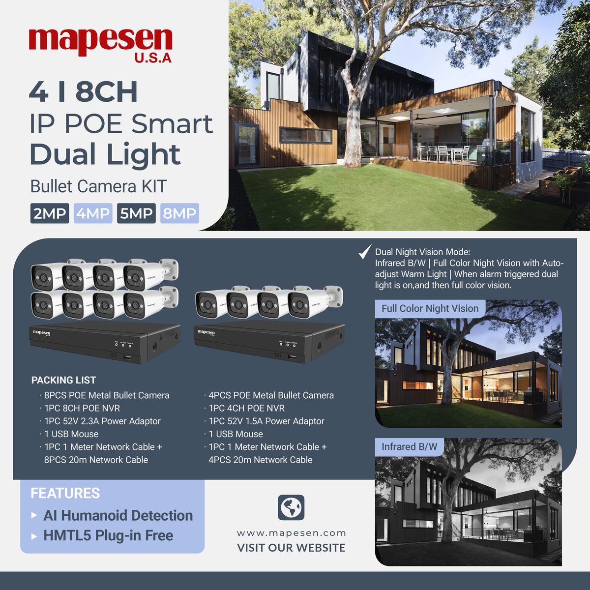 mapesen's tweet photo. 4CH 8CH IP POE Smart Dual Light Bullet Camera KIT 2MP 4MP 5MP 8MP

#POECAMERA

#BULLECAMERA https://t.co/RLkdj5d6zx
