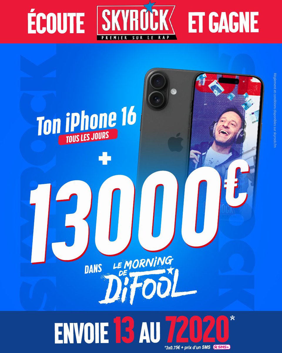 🎁 A tout moment gagne ton #iPhone16 &amp; valide ton inscription pour le tirage au sort des 13000€ dans le #MorningDeDifool !