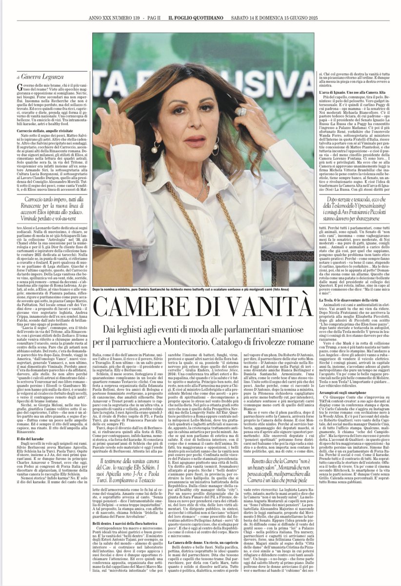 Camere di vanità. Dai leghisti agli eventi di moda alle parlamentari smaniose per il parrucchiere a Montecitorio. Catalogo di frivolezze romane. L’articolo di <a href="/GinevraLeganza/">Ginevra Leganza</a> nel Foglio del Weekend. edicoladigitale.ilfoglio.it