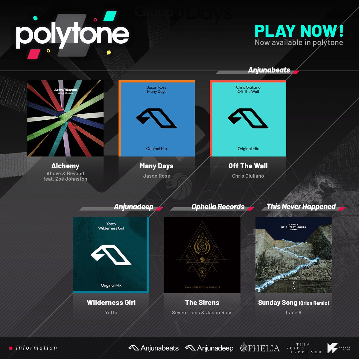 polytone (@polytone_jp) on Twitter photo polytone 2.0には、<a href="/Anjunabeats/">Anjunabeats</a>、<a href="/Anjunadeep/">Anjunadeep</a>、This Never Happened (<a href="/TNHlabel/">This Never Happened</a>)、<a href="/OpheliaRecords/">Ophelia Records</a>などのレーベルから多数の名曲を収録!
今すぐ遊べる曲に加え、これらのレーベルからさらに多くの名曲を収録予定です!
ダウンロードはこちら:onelink.to/polytone polytone 2.0には、<a href="/Anjunabeats/">Anjunabeats</a>、<a href="/Anjunadeep/">Anjunadeep</a>、This Never Happened (<a href="/TNHlabel/">This Never Happened</a>)、<a href="/OpheliaRecords/">Ophelia Records</a>などのレーベルから多数の名曲を収録!
今すぐ遊べる曲に加え、これらのレーベルからさらに多くの名曲を収録予定です!
ダウンロードはこちら:onelink.to/polytone
