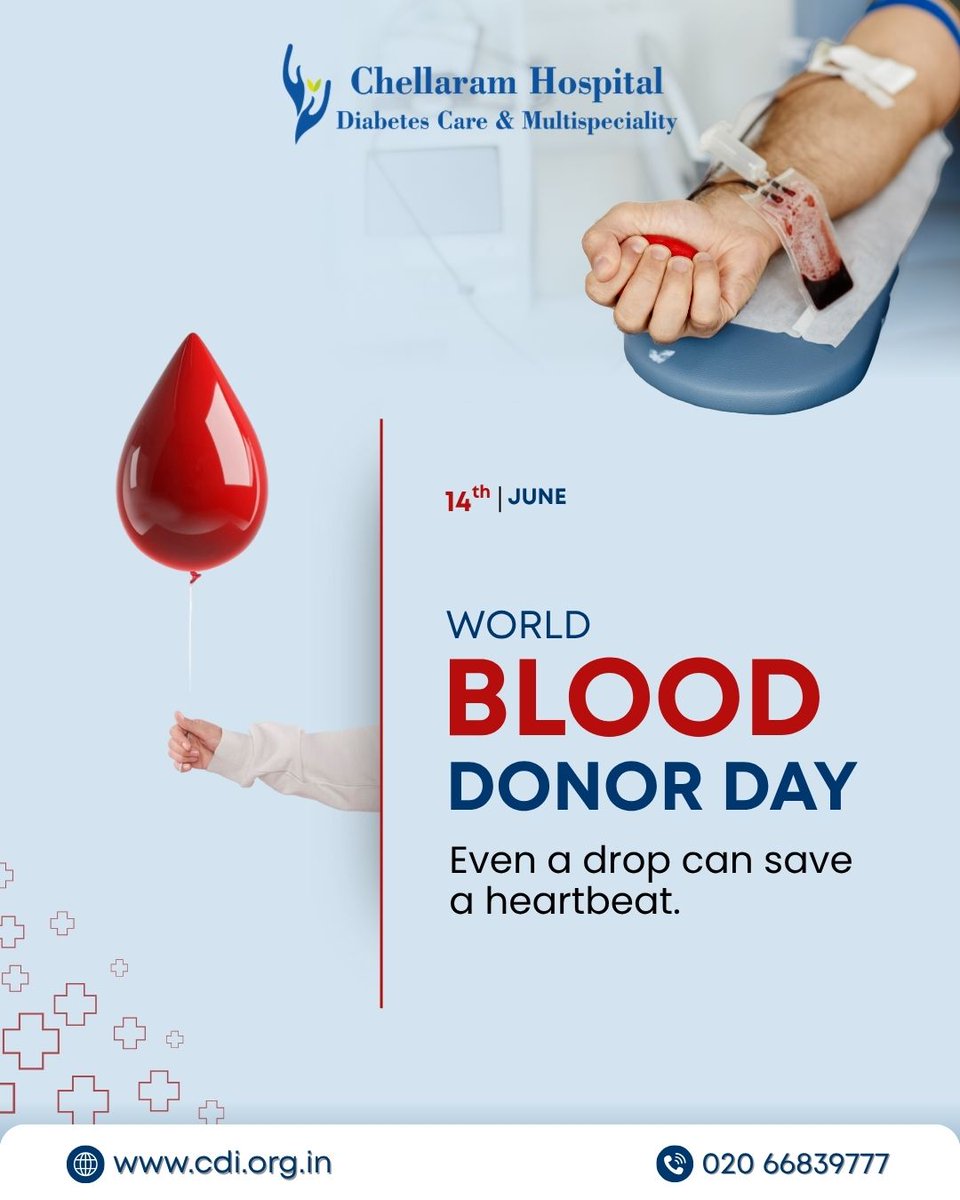 Today on #WorldBloodDonorDay, let's honour every silent hero who rolls up their sleeve to give someone another chance at life. At Chellaram Hospital, we salute the spirit of giving because every drop matters.
Be a reason someone lives.
#DonateBloodSaveLives #ChellaramHospital