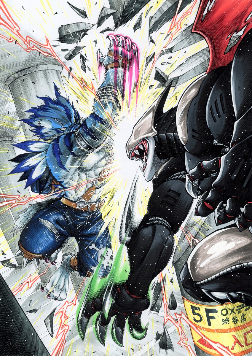 ワーガルルモン　ネイルvsクロー　アナログイラスト
#デジモン　#digimon