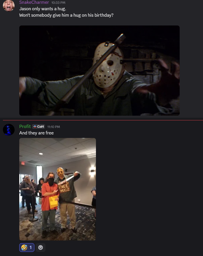 Ha! Ha! My post on the discord.
<a href="/TheMutantFam/">The Mutant Fam</a> #MutantFam #FridayThe13th