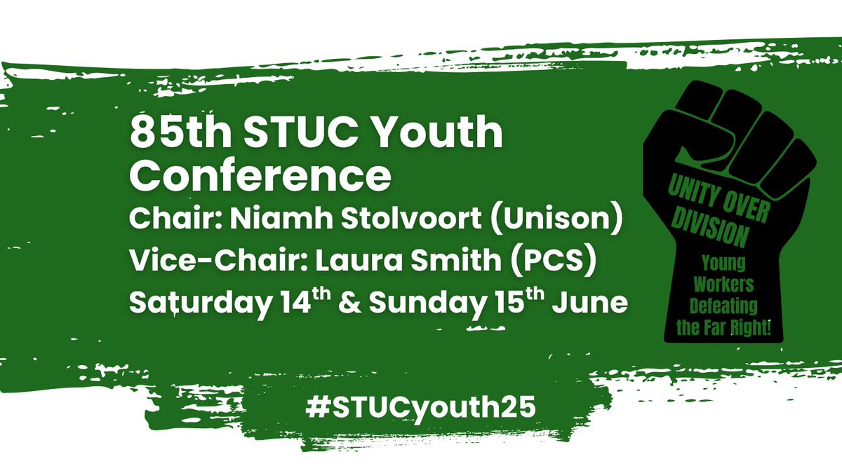 This weekend is the 85th STUC Youth Conference✊️

Over the course of the weekend, we will be debating issues that affect young workers across Scotland and sharing some of our actions for the year ahead. 

#STUCyouth25