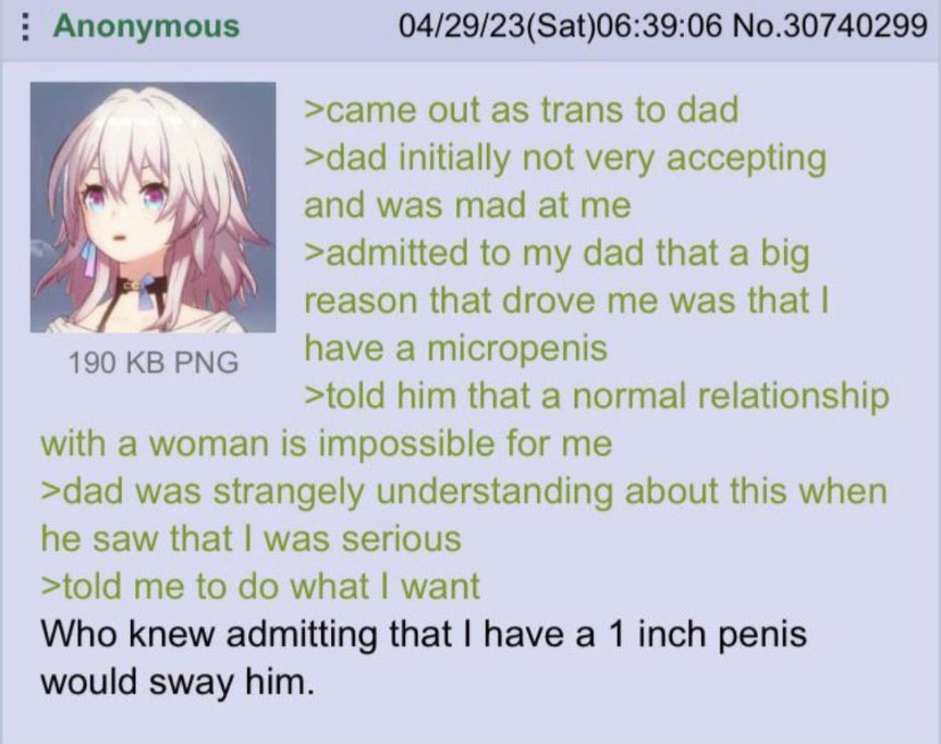 >아빠한테 트젠이라고 커밍아웃함
>아빠는 처음에 받아들이지도 못하고 빡쳐 있었음
>그래서 내가 이렇게 된 가장 큰 이유는 사실 소추 때문이라고 자백함
>여자와의 평범한 연애 자체가 아예 불가능하다고

>내가 진지한 걸 보고 아빠는 이상할 만큼 이해해주기 시작함
>내가 하고 싶은 걸 하라고 함