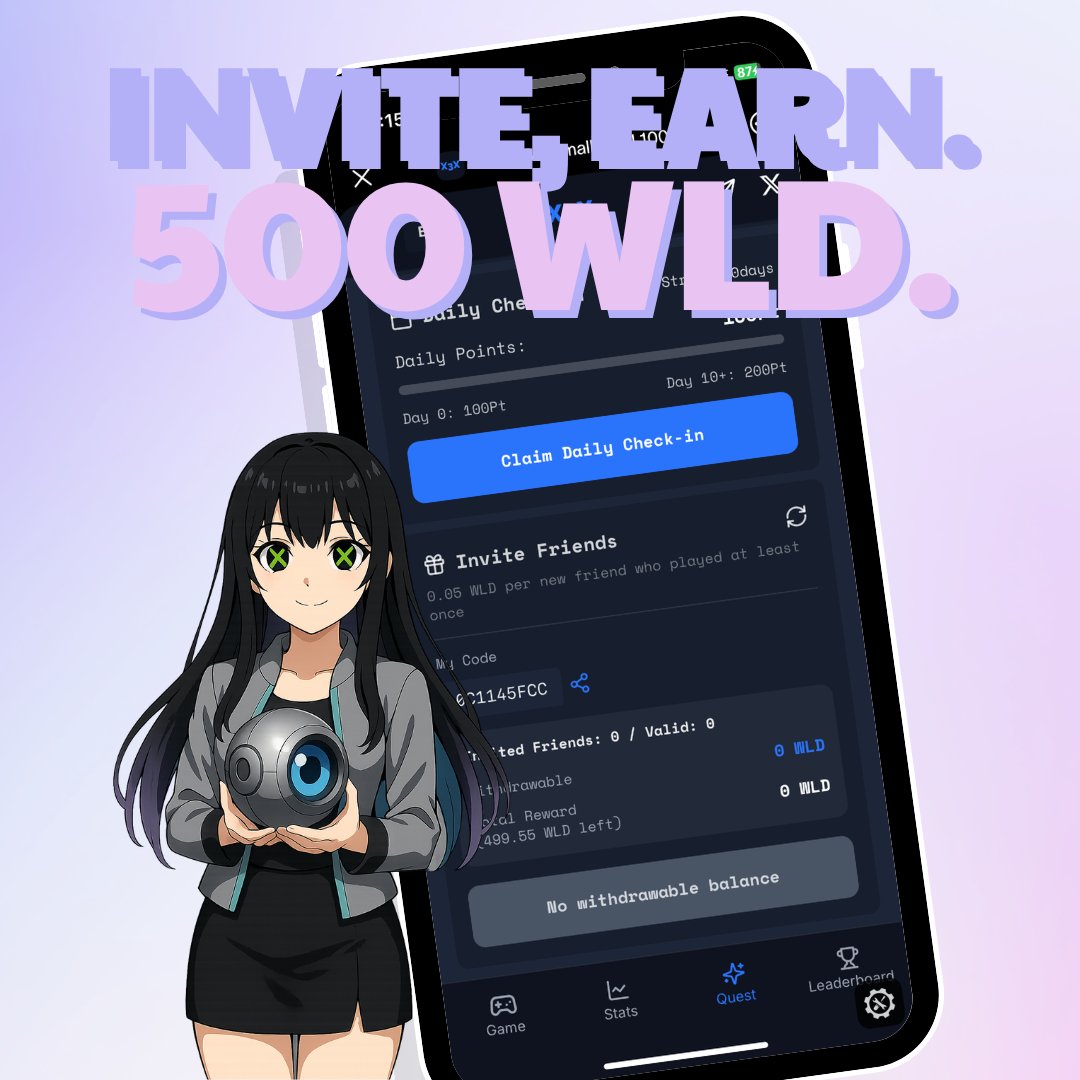 😵 500 WLD Giveaway 😵

Invite your friend to play <a href="/x3x_studio/">X3X</a> together &amp; earn base reward + future play volume shares!

1. Go to [Quest &gt; Invite Friends &gt; My Code]

Check next steps to earn 👇