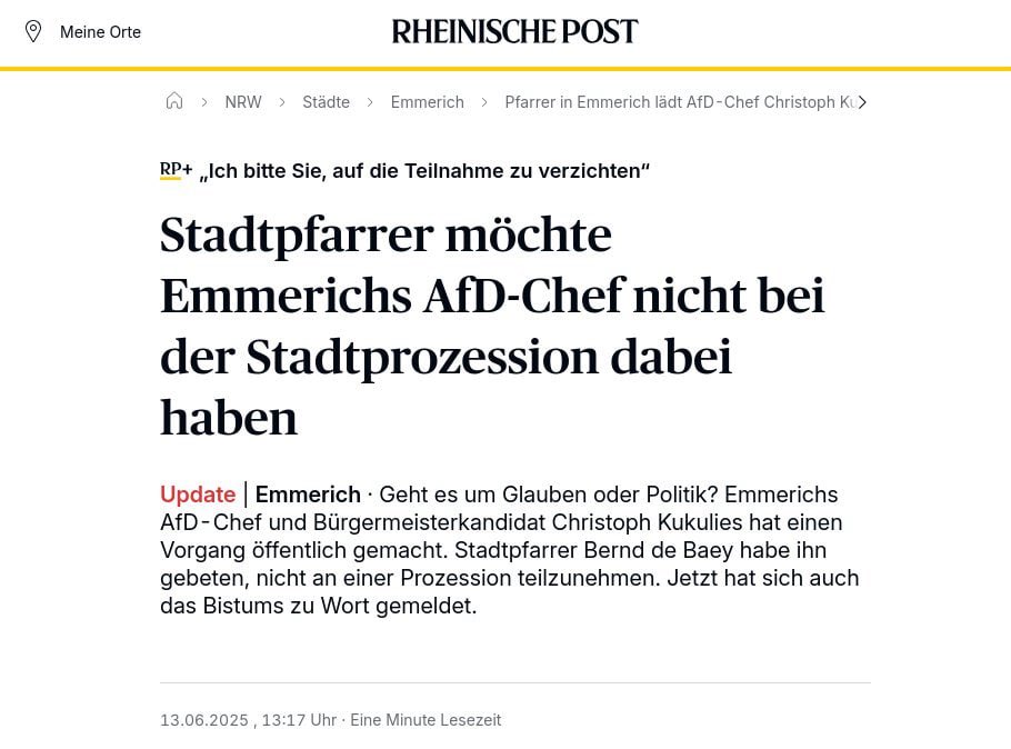 💥GUT DAS GOTT ALLE SÜNDER NIMMT, DIE KIRCHE NICHT💥

Jetzt gilt der Ausschluss von AfD-Mitgliedern nicht nur für Ämter in der katholischen Kirche, sondern auch für Prozessionen und Messen.

#TEAMHEIMAT