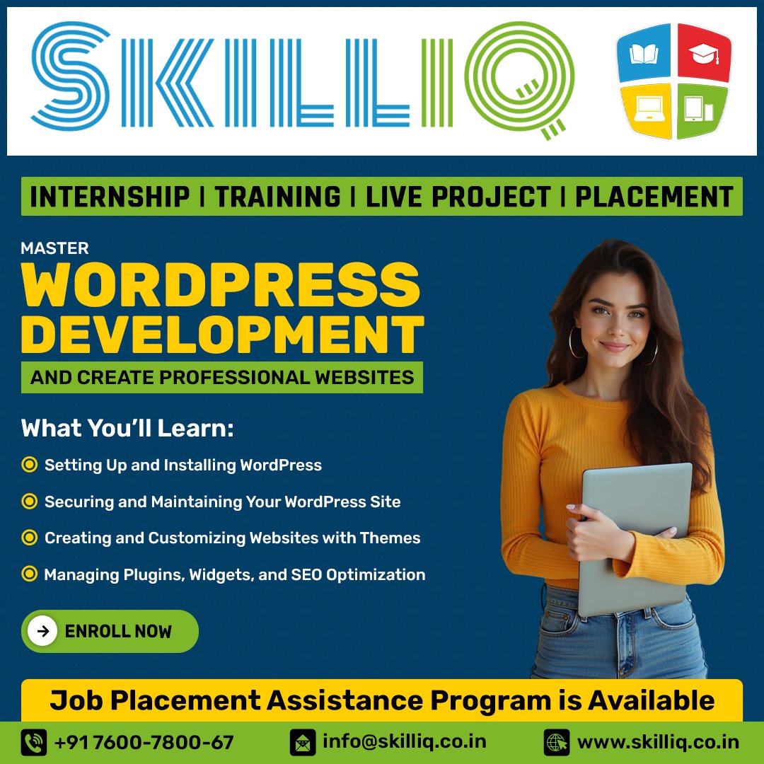 SkillIQCourse's tweet image. 🧠 Master WordPress Development with #SkillIQ!
Learn to build stunning websites — from setup to #SEO — with live projects &amp;amp; placement support.
🎓 Internship | Live Projects | Job-Ready Skills
📞 +91 7600-7800-67 
🌐 skilliq.co.in
#WordPressTraining #WebDev #ITTraining