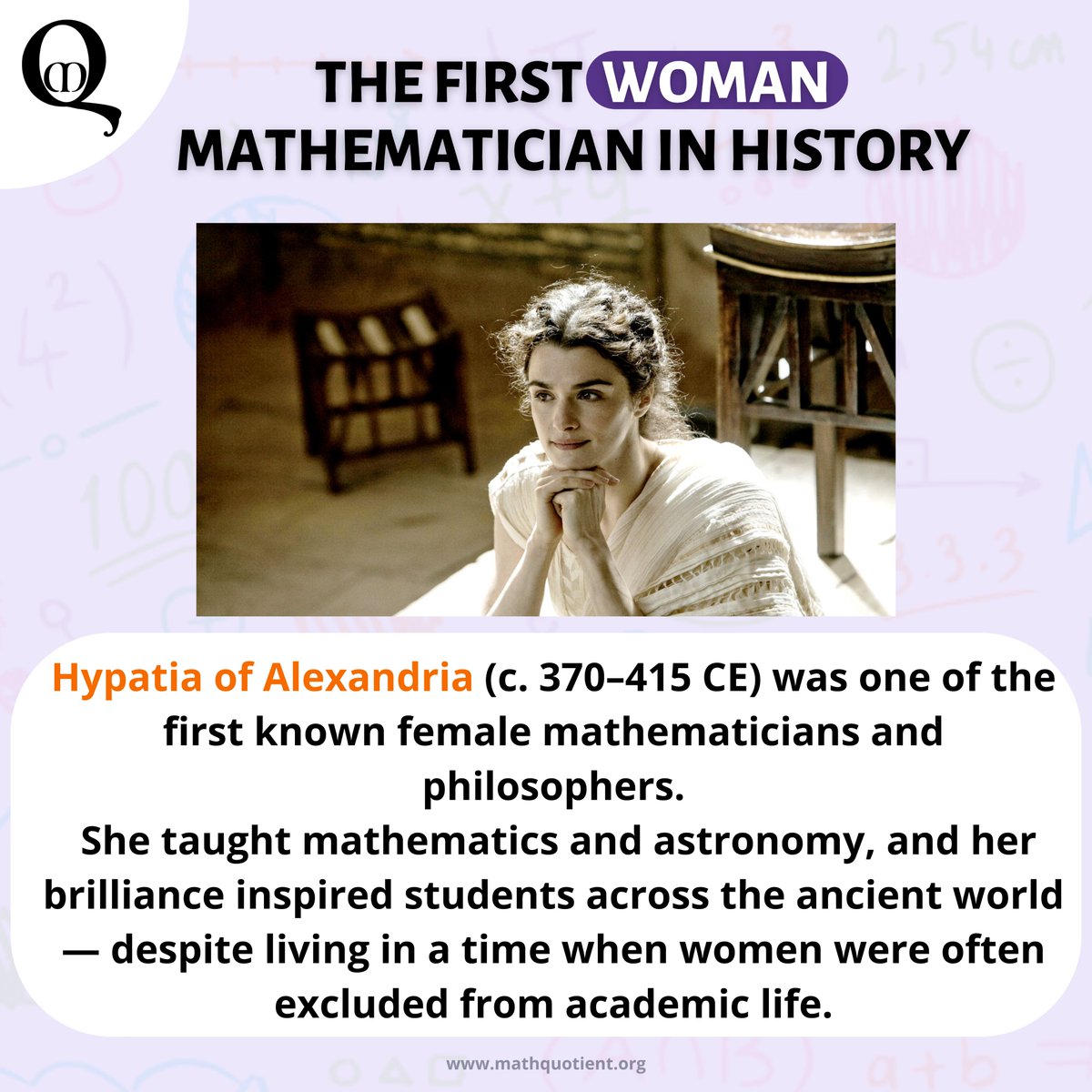 math_quotient's tweet image. She broke barriers before they had names.
In a world where women weren’t even allowed to learn, she taught mathematics and astronomy to the brightest minds of her time.

#MathQuotient #HerStoryInMath #WomenInSTEM #MathLegends #Hypatia #STEMHistory #GirlsWhoCode