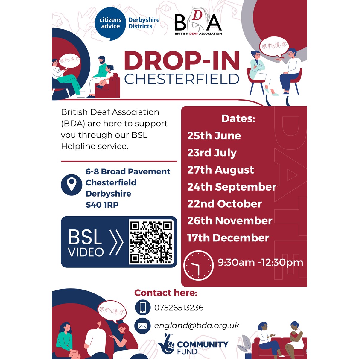 Citizens Advice Derbyshire Districts (@dd_cab) on Twitter photo Are you deaf or have hearing loss and need advice?
Our new Drop-In Service with a BSL interpreter starts 25 June.
For more information⤵️
ow.ly/5Ox150W4QiF
or watch the video⤵️
ow.ly/AbsX50W4Qfm
Working in partnership with <a href="/BDA_Deaf/">British Deaf Association</a> ⤵️
bda.org.uk Are you deaf or have hearing loss and need advice?
Our new Drop-In Service with a BSL interpreter starts 25 June.
For more information⤵️
ow.ly/5Ox150W4QiF
or watch the video⤵️
ow.ly/AbsX50W4Qfm
Working in partnership with <a href="/BDA_Deaf/">British Deaf Association</a> ⤵️
bda.org.uk
