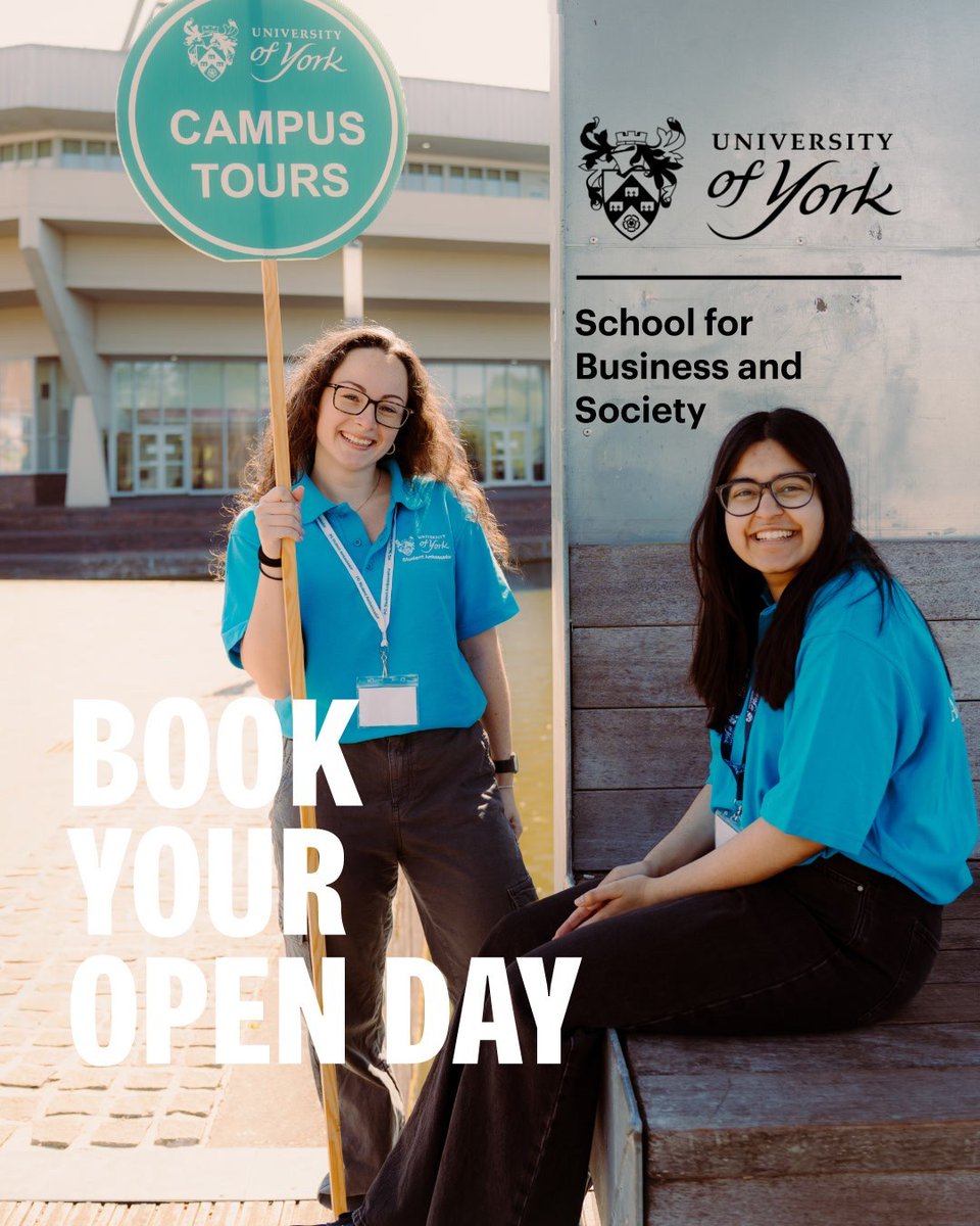 School for Business and Society 🏫 (@uoy_sbs) on Twitter photo Next week is UG Open Day weekend! There are still a few places on 21 June 🦆
It's your chance to join course talks, take a tour of <a href="/UoY_SBS/">School for Business and Society 🏫</a>, and ask questions about student life! 🏫
Book your place: york.ac.uk/study/undergra…
#UoYSBS #UniOfYork #UoY #UniversityOfYork #UniOpenDays Next week is UG Open Day weekend! There are still a few places on 21 June 🦆
It's your chance to join course talks, take a tour of <a href="/UoY_SBS/">School for Business and Society 🏫</a>, and ask questions about student life! 🏫
Book your place: york.ac.uk/study/undergra…
#UoYSBS #UniOfYork #UoY #UniversityOfYork #UniOpenDays