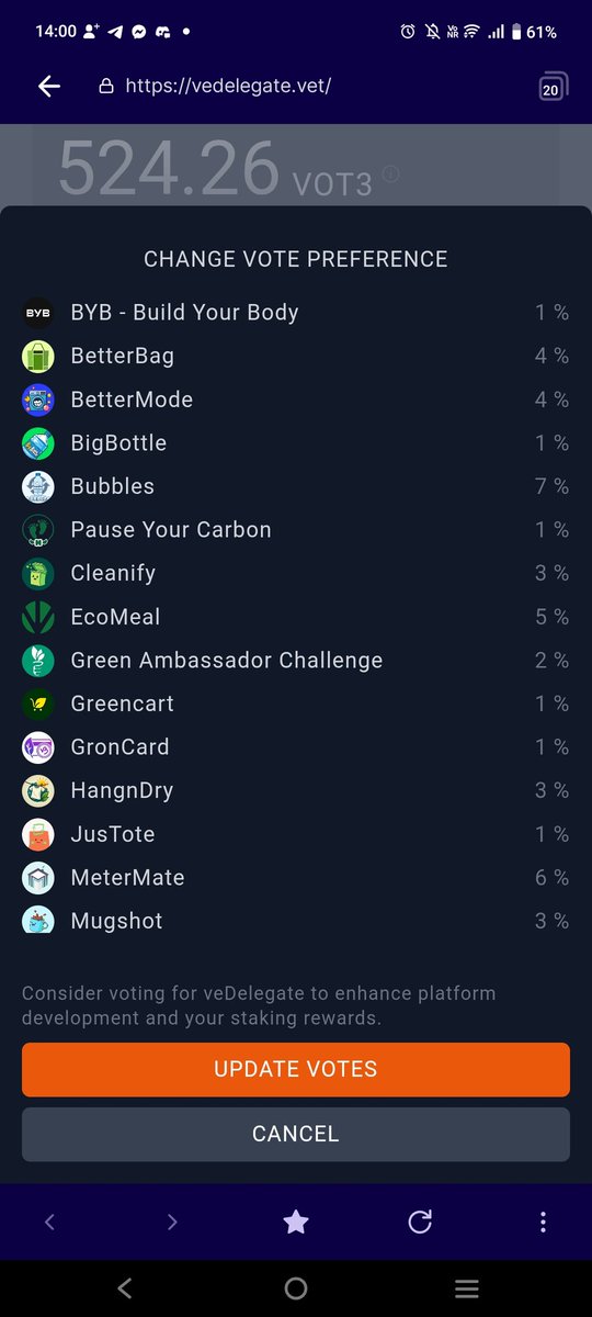 BeautyFree7's tweet photo. #50 Voted
#Vyvo #mugshot_vet #ScoopUp_vet #ST3PR_VET #NonfungibleBC #betterbag_vet #greencart_vet #worldofv_art #VeTrade_ #ve_lottery #meter_mate #ecomeal_vet #turtleLabsV #greenAmbChal #bettermode_vet #cleanify_vet #jusToteDAO #bubbles2earn #bigbottle_vet #_BagSolutions_ https://t.co/wQjB8GZ8pm